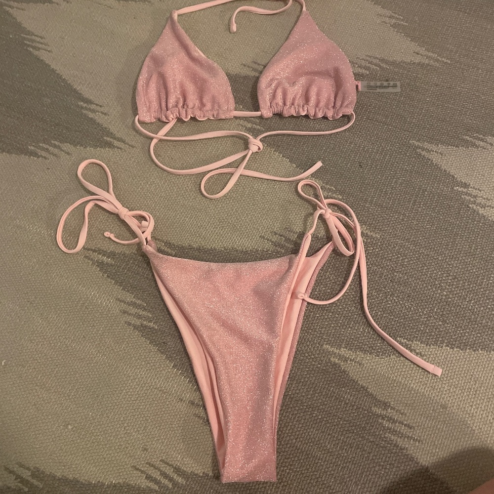 pink shimmer triangle bikini